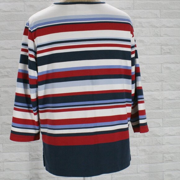 ALFRED DUNNER Sweater Patriotic Stripes Studded Red White Blue Cropped Sleeve M - Picture 5 of 14